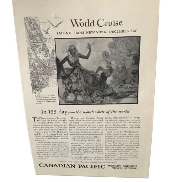 Vintage 1927 Canadian Pacific Worlds Greatest Travel System Ad Advertisement - Picture 4 of 4